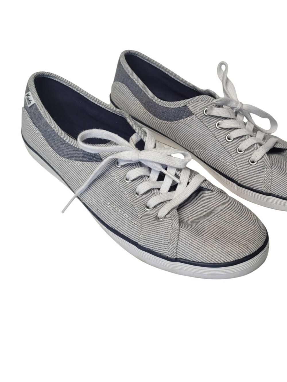 Keds Pinstripe Canvas GRACE Lace-Up Sneakers in Blue and White 10